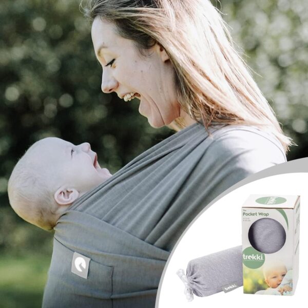 Baby Sling Wrap with Large Front Pocket - Naturally Soft Baby Wrap Carrier - Cotton Baby Sling Carrier from Birth - Baby Sling Newborn to Toddler Carrier - The Pocket Wrap™ by Trekki (Earth) - Image 4