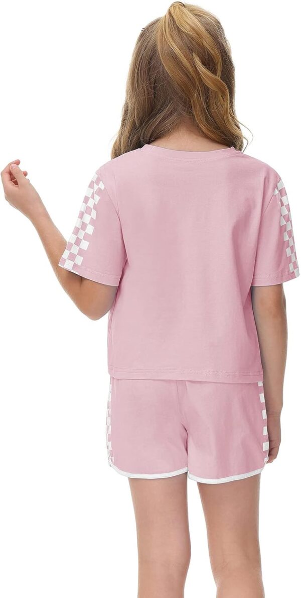 Girls Summer Clothes Kids Outfit Short Sleeve Crop Top ＋ Plaid Shorts Set Kids Sports Tracksuit - Image 4