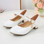 Girls White Dress Shoes Girls High Heeled Shoes Princess Shoes Primary School Students Single Shoes Children Leather Shoes Dress Shoes Boys' Loafers - Image 2