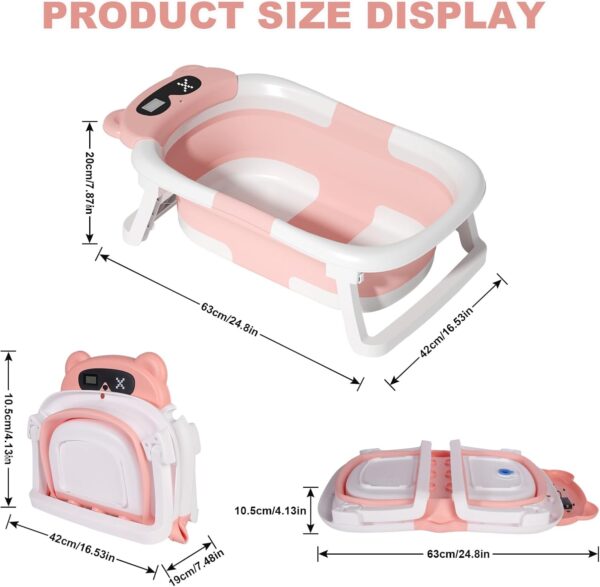 LiveGo Collapsible Baby Bathtub, Foldable Infant Tub for Newborn to Toddler (0-36 Months), Real-Time Temperature Monitor, Soft Cushion, Portable, Anti-Slip Feet, Drain Hole for Easy Use (Pink-A) - Image 5