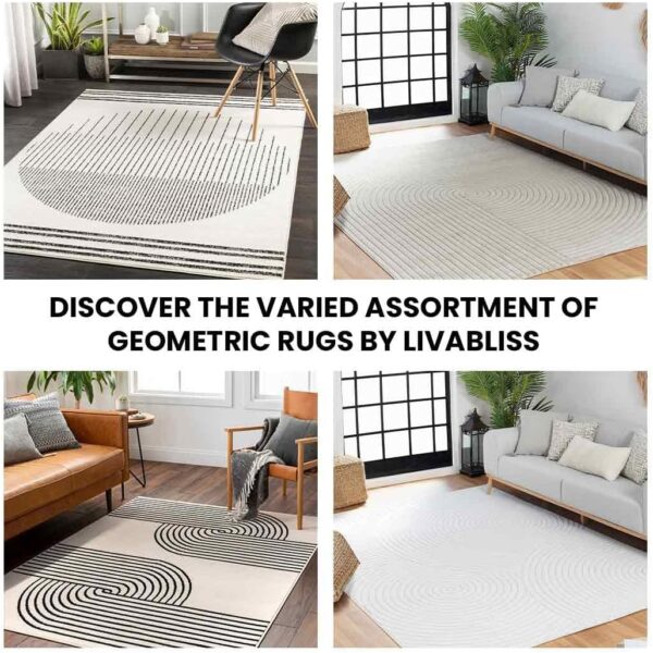 Livabliss Nairobi Geometric Rug - Scandi Area Rugs Living Room 130x170 cm, Dining, Kitchen - Neutral, Abstract Patterned Rugs, Boho Style, Easy Care Pile - Large Rug, Ivory, Black and Cream - Image 6