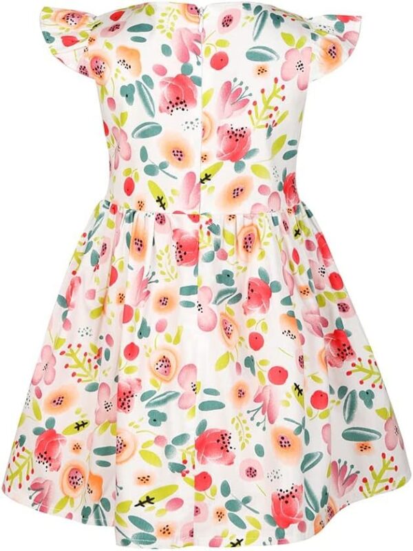 SMILING PINKER Toddler Baby Girls Dress Ruffle Sleeve Cotton Flower Print Sundress - Image 2