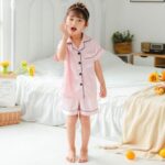 Risipu Silk Pyjamas Kids Set Unisex Short Sleeve Girls Pyjamas Solid Color for Kids - Image 7
