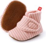 Timatego Newborn Baby Boys Girls Cozy Fleece Booties with Grippers Stay On Slipper Socks Infant Toddler Crib Winter Shoes for Boys Girls