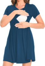 Bearsland Women’s Short Sleeve V-Neck Maternity Nursing Dress for Breastfeeding with Pocket