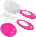 Baby Hair Brush, Cradle Cap Brush, Baby Hair Comb, Baby Hair Brush and Comb Set for Newborns & Toddlers, Baby Brush Soft Bristles, Ideal for Cradle Cap, Perfect Baby Registry Gift (Rose Red)