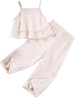 SEAUR Toddler Girls Summer Outfits Party Clothes Girls 2 Pcs Outfits Sleeveless Vacation Outfits Girls Ruffled Top 1-8 Years
