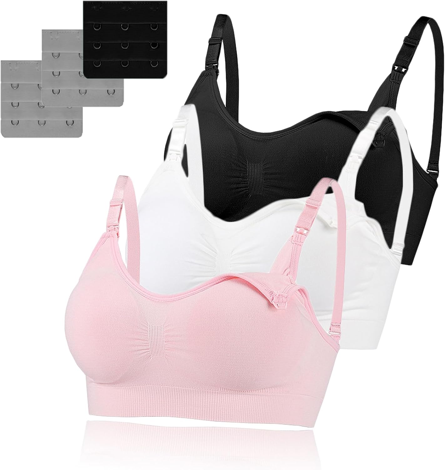 61sI42y-ruL._AC_SL1500_.jpg 3 Pack Women's Nursing Bra, Night Sleep Nursing Bra Maternity Bra Sleeping Bra with Removable Breast Pads and Extenders Seamless Wire Free Maternity Bra - Image 1