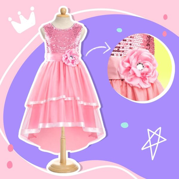 Light up Girls' Sequin Dresses, Sleeveless Princess Flower Dress with Headband for Girls Aged 3 to 12 Year Old, Summer Dress for Party, Prom, Birthday, School - Image 5