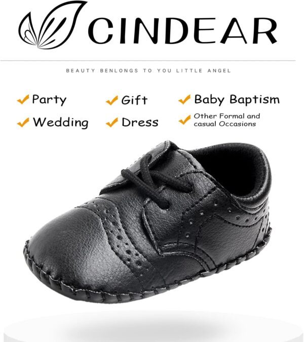 Newborn Baby Boys First Walking Shoes Soft Synthetic Leather Brogue Infant Dress Crib Shoes Black 12-18 Months - Image 2
