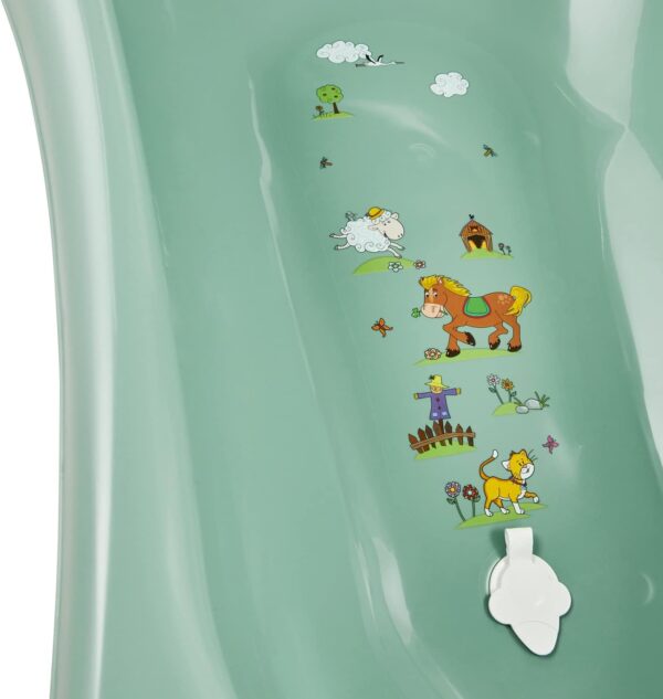 keeeper Funny Farm Ergonomic Baby Bath with Plug, For Babies From 0 to Approx. 12 Months, 84 cm, Maria, Nordic Green - Image 4