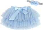 Eledobby Baby Girls Tutu Skirt with Diaper Cover 2 Pieces Newborn Pleated Tulle Skirts Headband Set Layered Bloomers Toddler Clothes for Birthday Photography Blue 0-6 Months (A01402-Blue-S-EUK11)