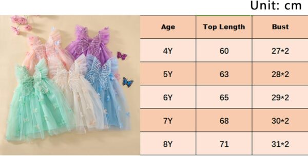 Baby Girl Ruffle Sleeveless Dress Toddler Girl 3D Bufferfly Flower Tulle Dress Square Neck Princess Wing Party Dress for Little Girl - Image 8