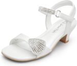 DREAM PAIRS Girls Sandals Ankle Strap Square Toe Low Heel Crysta Shell Wedding Party Flower Dress Shoes
