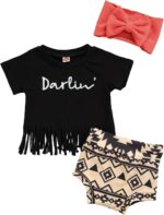 Fabumily Newborn Baby Girl Clothes Set Letter Short Sleeve Tassel T Shirt Bloomer Shorts Headband 3Pcs Infant Summer Outfits