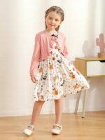 Baby Girl Dress With Cardigan Clothes Set Toddler Girls Long Sleeve Bow Button Cardigan + Sundress Suit Kids Knitted Cropped Sweaters Tops Dress 2 Piece Outfits 1-5 Years - Image 5