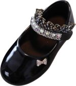 In𝐟𝐚𝐧𝐭 Baby Girls Mary Jane 𝐅lats Adjustable Lace Edge Loafers with Rhinestones Non-Slip Bowknot Princess Wedding Dress Shoes Toddler Crib Shoes Princess Casual Shoes Baby Shoes Girl Shoes