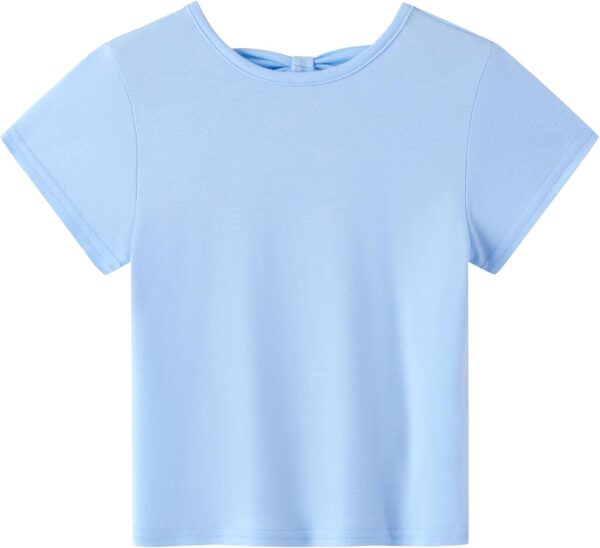 Arshiner Girls T-Shirts Back Hollow Bow Tie Kids Cotton Summer Short Sleeve Tops Cute Leisure Fashion Shirt Round Neck Tee Shirt for Girls 3-14 Years - Image 2