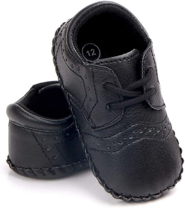 Newborn Baby Boys First Walking Shoes Soft Synthetic Leather Brogue Infant Dress Crib Shoes Black 12-18 Months - Image 4