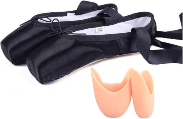 Daydance Ballet Pointe Shoes Girls Women Ribbon Ballerina Shoes with Toe Pads - Image 2