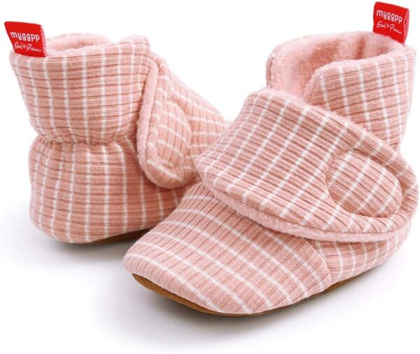 Timatego Newborn Baby Boys Girls Cozy Fleece Booties with Grippers Stay On Slipper Socks Infant Toddler Crib Winter Shoes for Boys Girls - Image 4