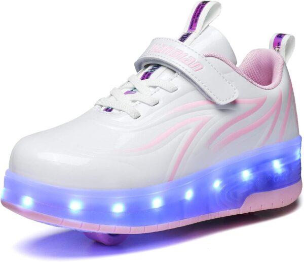 Boys and Girls LED Roller Skates Shoes with Double Wheels Trainers Technical Retractable Skateboarding Shoes for Kids Light up Shiny Luminous Sneakers Best Gift for Party Birthday Christmas Day - Image 2