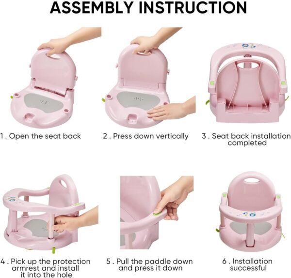 cypreason Toddler Bath Seat,Non-Slip Sit-up Foldable Baby Bath Chair | Bath Seat with Suction Cups, Bathtub Chair Baby, Toddler Bath Seat, Baby Bath Seat for 6-18 Months Toddler Girls and Boys - Image 5