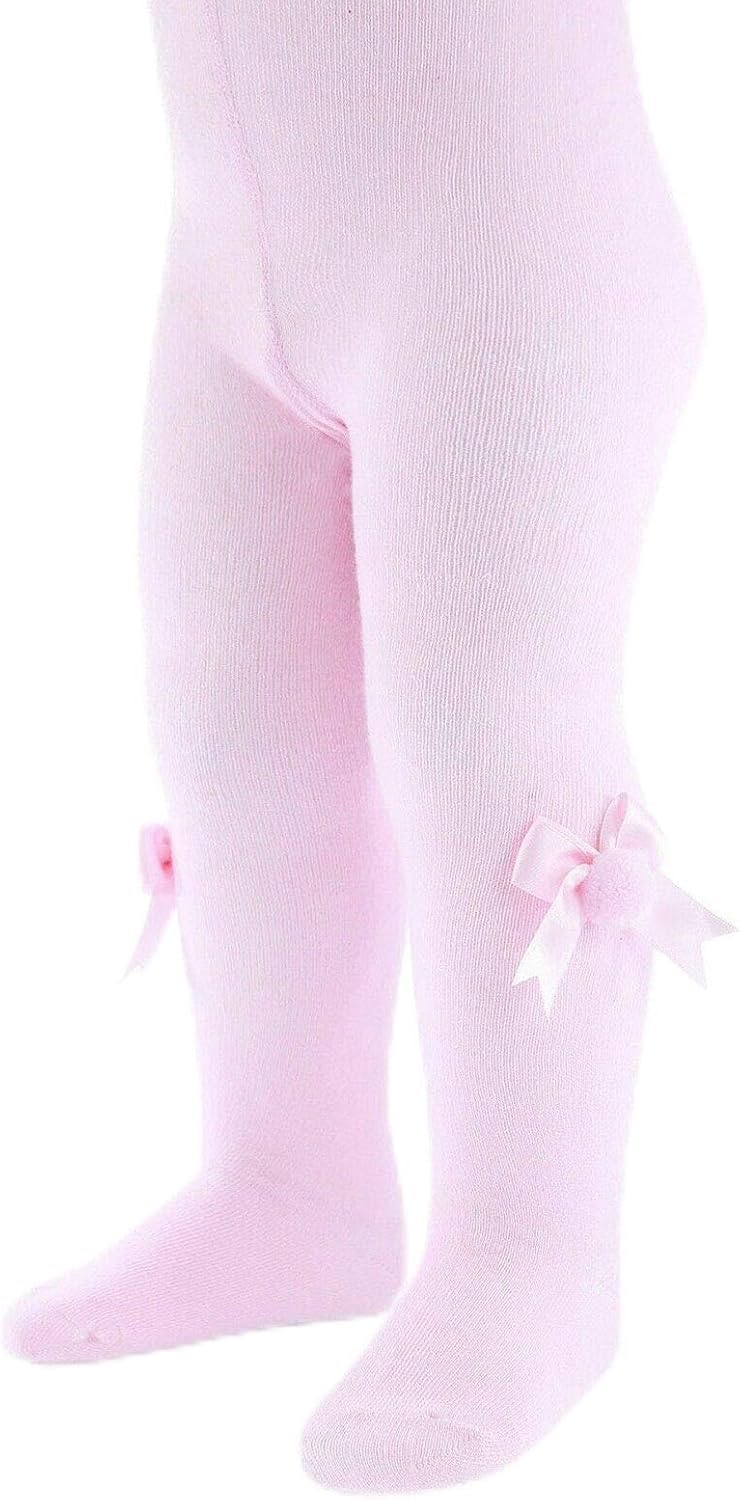 61vtzDnCeL._AC_SL1500_.jpg Mini Mart Online Limited Infants Girls Cotton Rich Tights With Ribbon Bow/Pom Pom Nb/24 Months - Image 1