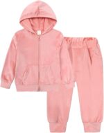 Happy Cherry Girls Tracksuit Set 2 Piece Velour Zip Up Hoodie and Joggers Bottom Outfits Kids Winter Autumn Lounge Wear Sets Fleece Sports Activewear 2-9 Years