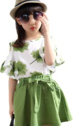 Girls Summer Flower Clothes Set Ruffle Sleeve T-Shirts and Mini Skirt 2Pcs Outfits for Age 3-12 Years - Image 2