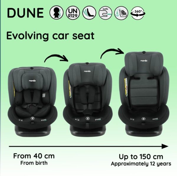 Nania - Dune Car seat 360° Swivel I-Size 40-150 cm - Evolutive from Birth to About 12 Years - Group 0+/1/2/3 - isofix attachments - Side Protectors - Image 6