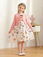 Baby Girl Dress With Cardigan Clothes Set Toddler Girls Long Sleeve Bow Button Cardigan + Sundress Suit Kids Knitted Cropped Sweaters Tops Dress 2 Piece Outfits 1-5 Years - Image 2