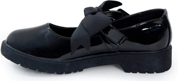 shelikes Girls Back to School Shoes Mary Jane Flat Shoes with Detachable Bow & Black Patent Shiny Ankle Strap - Image 8