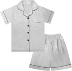 Risipu Silk Pyjamas Kids Set Unisex Short Sleeve Girls Pyjamas Solid Color for Kids