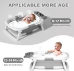LiveGo Collapsible Baby Bathtub, Foldable Infant Tub for Newborn to Toddler (0-36 Months), Real-Time Temperature Monitor, Soft Cushion, Portable, Anti-Slip Feet, Drain Hole for Easy Use (Grey-A) - Image 4