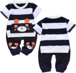 Children's Clothing Set Clothing Sets for Baby Boys Girls: Striped Print Cotton T-Shirt Top + Little Bear Printed Shorts Long Trousers Bloomers Trousers 2-Piece Clothing Set - Image 4