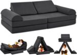 jela Kids Couch Large, Floor Sofa Modular Funiture for Kids Adults, Playhouse Play Set for Toddlers Babies, Modular Foam Play Couch Indoor Outdoor (57"x28"x18", Charcoal)