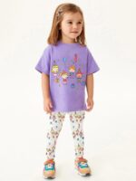 Girls Toddler Outfits Clothes Set Kids Cute Bunny Dancing Birthday Print Short Sleeve T-Shirt Tops Leggings Trousers 2 Piece Set Clothing Age 1-7 Years - Image 2