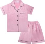 Risipu Silk Pyjamas Kids Set Unisex Short Sleeve Girls Pyjamas Solid Color for Kids