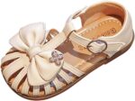 Infant Baby Girls Summer Sandals Closed Toe Bowknot Hollow Out Gladiator Roman Sandals Soft Sole First Walking Shoes Anti Slip Casual Princess Shoes for Toddlers Kids 1-6 Years