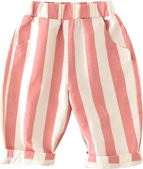 Oyolan Baby Boys Girls Cotton Striped Trousers Casual Ankle Pants Loose Long Bloomers - Image 2