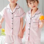 Risipu Silk Pyjamas Kids Set Unisex Short Sleeve Girls Pyjamas Solid Color for Kids - Image 5