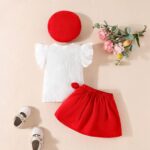 Baby Girl Clothing Set, Baby Girl Flying Sleeves Big Bowknot Decoration Carters Set, Tiny Baby Clothes Red Stretchy Elasticated Skirt Baby Girls Hat Toddler Outfit Set, 6-36 Months - Image 3