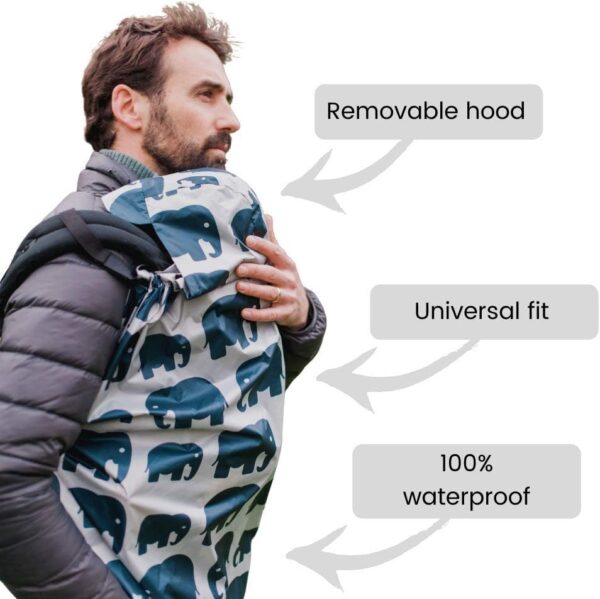 BundleBean - Babywearing Lightweight Raincover (Grey Elephant) - Waterproof & Windproof Baby Carrier, Includes Storage Bag, Silky-Soft Waterproof Fabric, Universal Fit, New Born to 4 Years Old - Image 3