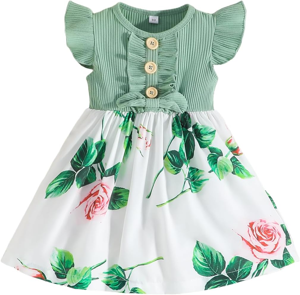 61yy8iTu2bL._AC_SL1200_.jpg Similotey Toddler Baby Girl Summer Dress Floral Design Ruffle Dress for Baby Girls Sundress Outfits - Image 1