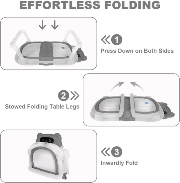 LiveGo Collapsible Baby Bathtub, Foldable Infant Tub for Newborn to Toddler (0-36 Months), Real-Time Temperature Monitor, Soft Cushion, Portable, Anti-Slip Feet, Drain Hole for Easy Use (Grey-A) - Image 5