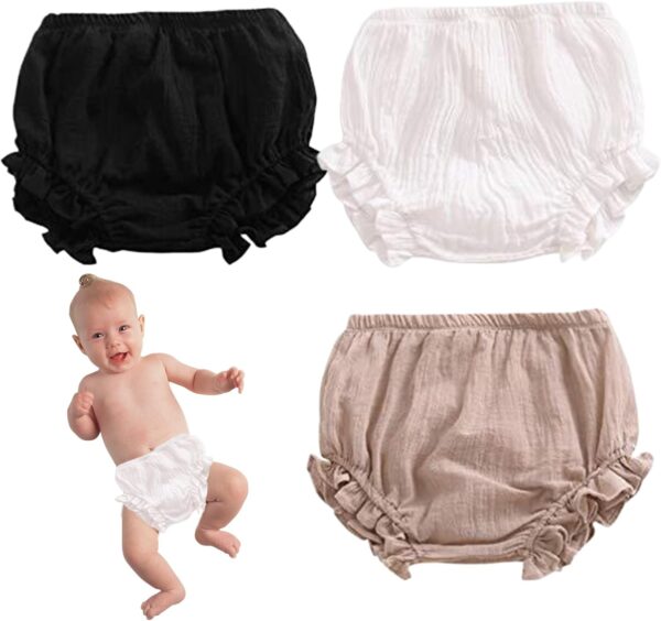 Newborn Baby Girls Boys Pants,3Pcs Shorts Set,Cotton Linen Blend Cute Floral Bloomers,Cute Floral Triangle Baby Girl Bloomers for Toddler Girls - Image 2