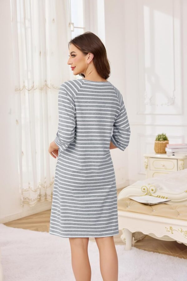 Vlazom Women 3 in 1 Cotton Nursing/Delivery/Labor/Maternity Nightgown Half Sleeve Breastfeeding Sleep Dress Hospital Gown Sleepwear with Buttons - Image 4