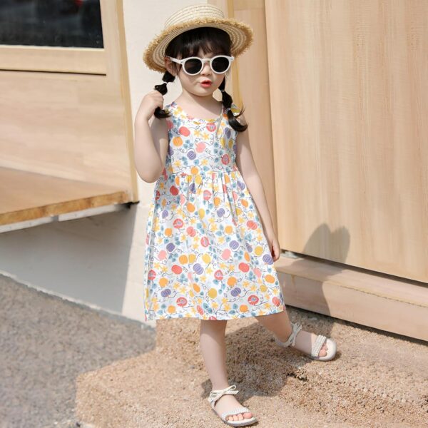 amropi Baby Girl's Flower Printed Dress 3 Pieces Sleeveless Cotton Summer Causal Dresses for 0-3 Years - Image 2