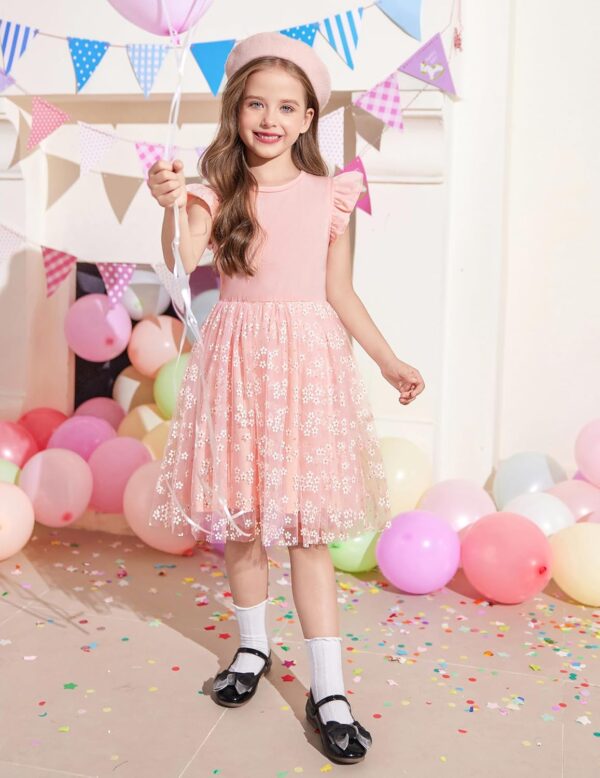 Arshiner Girls' Dresses Toddler Tulle Dress Flying Sleeves Princess Dress Festive Dress Tutu Children's Dress Cotton Party Dress Birthday Wedding Summer Dress 2-7 Year - Image 3